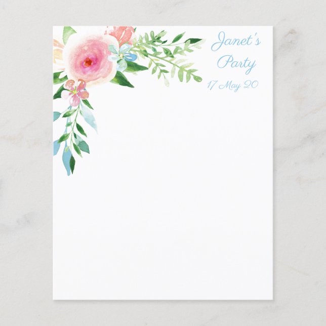 Watercolor Floral Scrapbook Paper (Front)