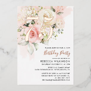 Watercolor Floral Script 75th Birthday Party
