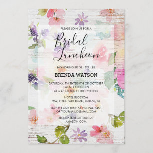 Watercolor Floral Script Bridal Shower Luncheon Invitation