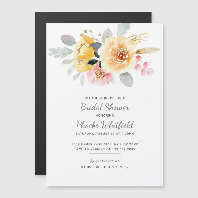 Watercolor Floral Script Bridal Shower Magnetic Invitation (Front/Back)