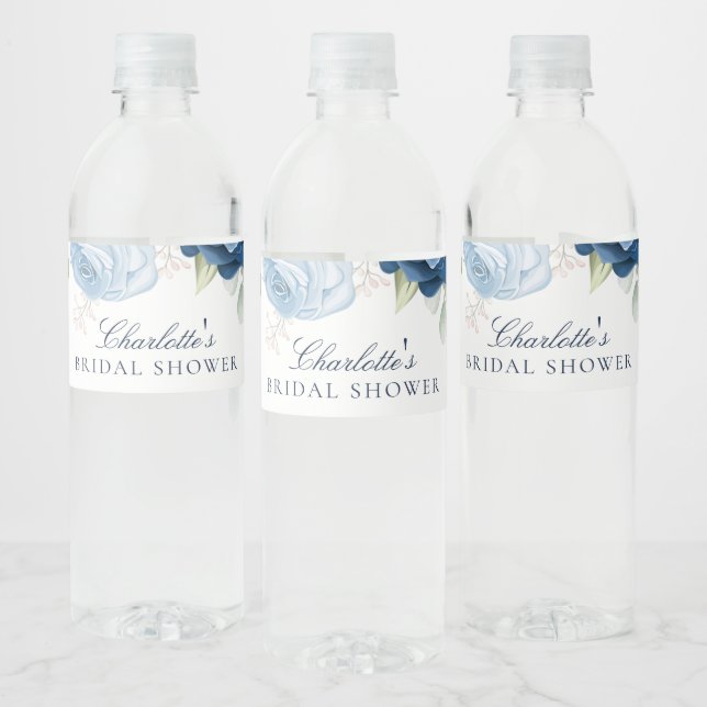 Watercolor Floral Script Bridal Shower Water Bottle Label (Bottles)