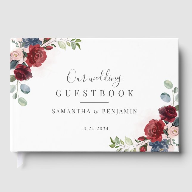 Watercolor Floral Script Fall Wedding Guest Book (Front)