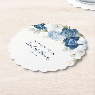 Watercolor Floral Script Modern Bridal Shower Paper Coaster