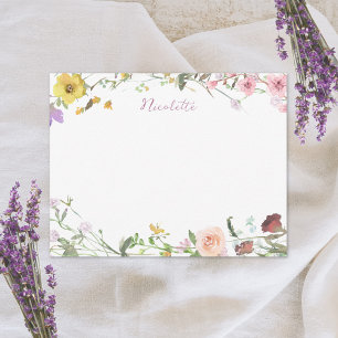 Watercolor Floral Script Name Custom Stationery Card