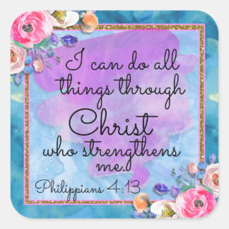 Watercolor Floral Scripture Christ Card Square Sticker
