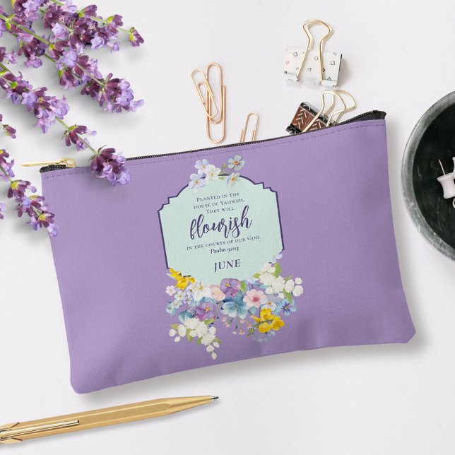 Watercolor Floral Scripture Verse Personalised Accessory Pouch (Creator Uploaded)