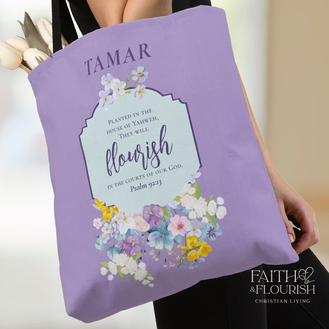 Watercolor Floral Scripture Verse Personalised Tote Bag (Creator Uploaded)