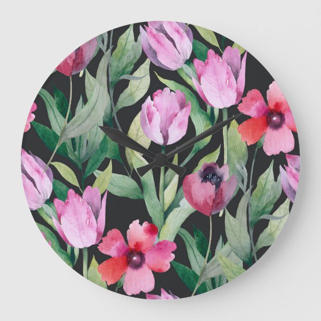 Watercolor floral, seamless beautiful pattern. large clock (Front)