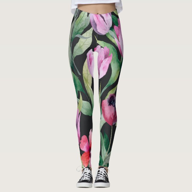 Watercolor floral, seamless beautiful pattern. leggings (Front)