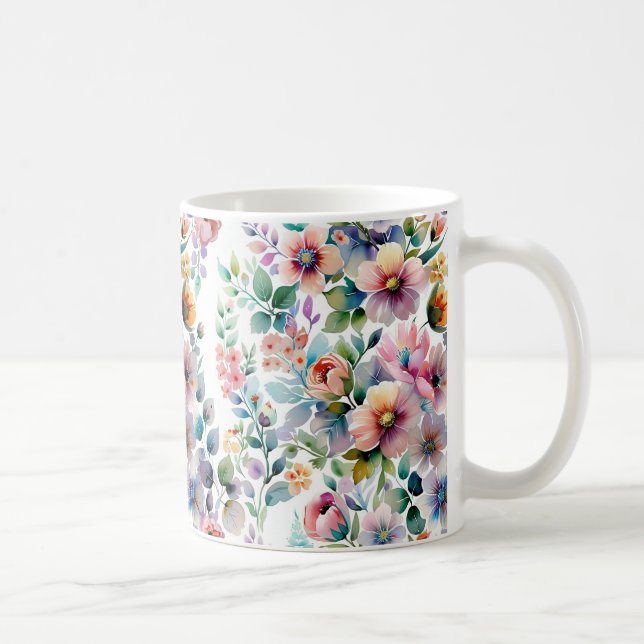 Watercolor Floral Seamless Pattern Coffee Mug (Right)