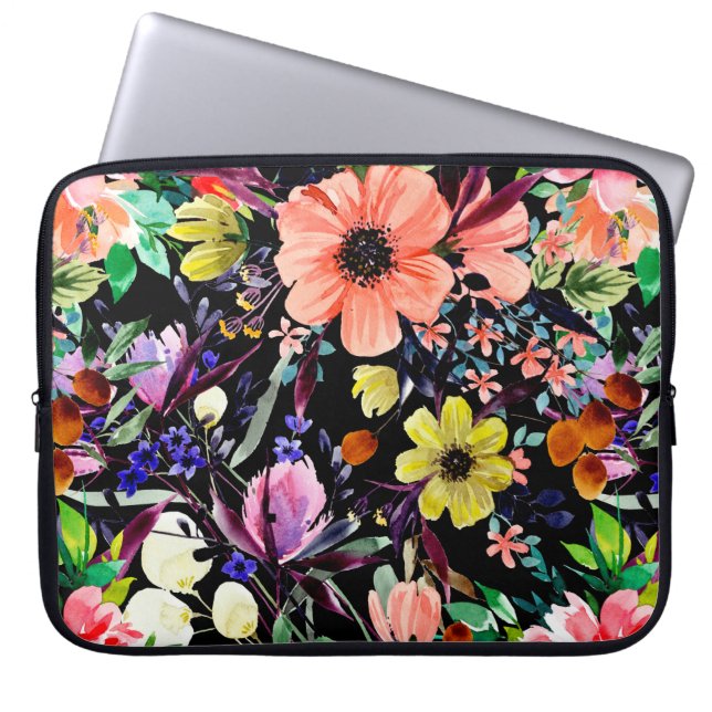 Watercolor floral seamless pattern. Different buds Laptop Sleeve (Front)