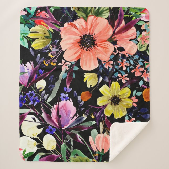Watercolor floral seamless pattern. Different buds Sherpa Blanket (Front)