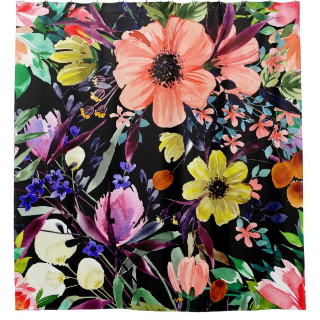 Watercolor floral seamless pattern. Different buds Shower Curtain (Front)