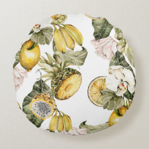 Watercolor floral seamless pattern. Hand painted l Round Cushion