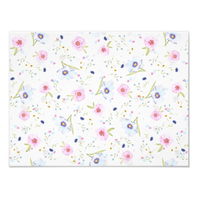 Watercolor Floral Seamless Pattern Photo Print (Front)