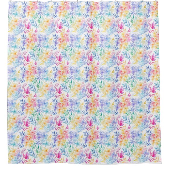 Watercolor Floral Seamless Pattern Shower Curtain (Front)