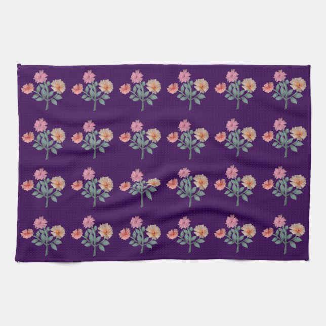 Watercolor Floral Seamless Pattern Soft Pastel  Tea Towel (Horizontal)