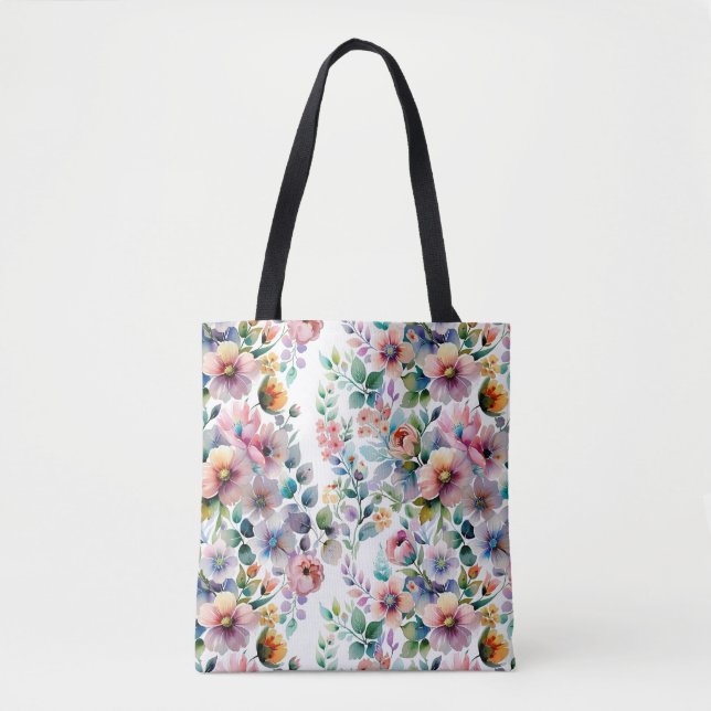 Watercolor Floral Seamless Pattern Tote Bag (Front)