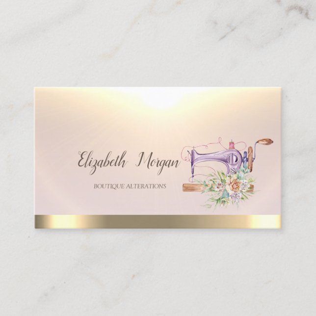 Watercolor Floral Sewing Machine Business Card (Front)