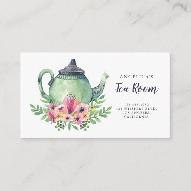 Watercolor Floral Shabby Chic Tea Room Business Card (Front)