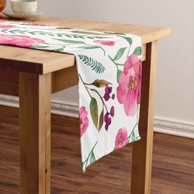 Watercolor Floral Short Table Runner (In Situ)