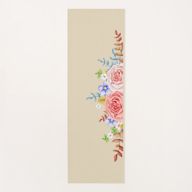 Watercolor Floral Side Border Yoga Mat (Front)
