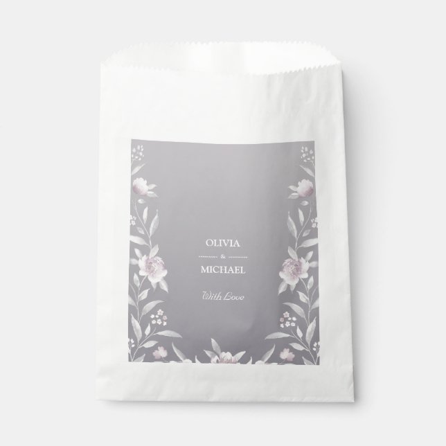 Watercolor floral silver Chinoiserie Wedding Favour Bags (Front)