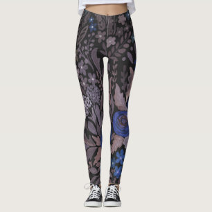 Watercolor floral small flowers navy roses brown l leggings