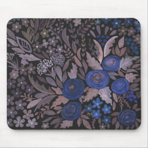 Watercolor floral small flowers navy roses brown l mouse mat