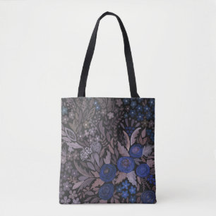 Watercolor floral small flowers navy roses brown l tote bag