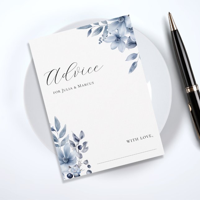 Watercolor Floral Something Blue Bridal Shower Advice Card (Creator Uploaded)