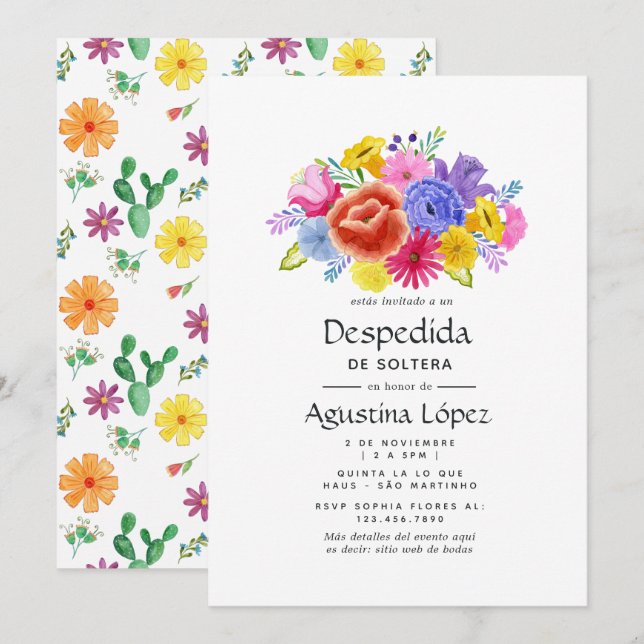 Watercolor Floral Spanish Fiesta Bachelorette Invitation (Front/Back)