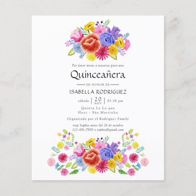 Watercolor Floral Spanish Fiesta Quinceañera Flyer (Front)