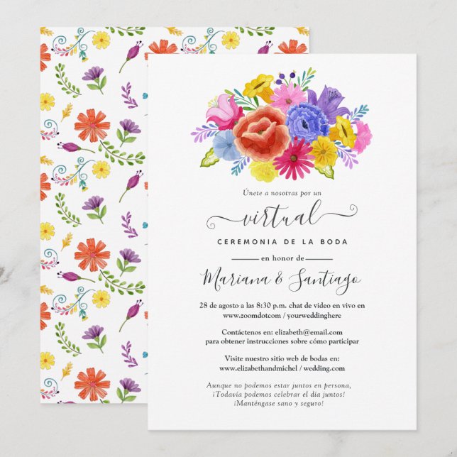 Watercolor Floral Spanish Fiesta Virtual Wedding Invitation (Front/Back)
