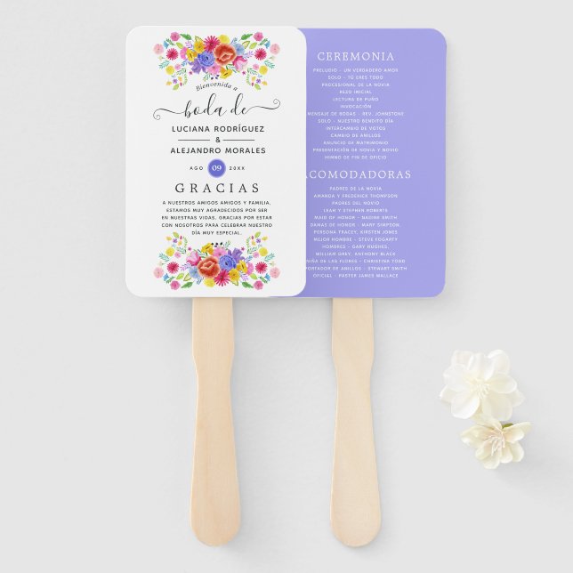Watercolor Floral Spanish Fiesta Wedding Hand Fan (Front and Back)
