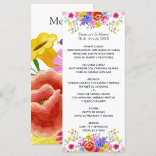 Watercolor Floral Spanish Fiesta Wedding Menu