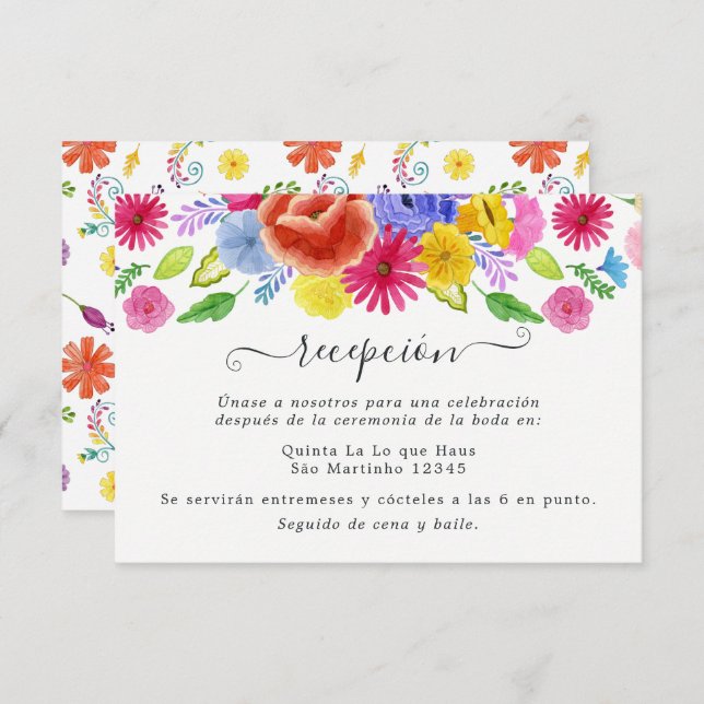 Watercolor Floral Spanish Fiesta Wedding Reception Enclosure Card (Front/Back)