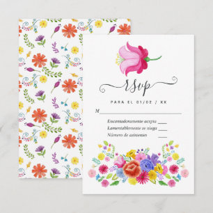Watercolor Floral Spanish Fiesta Wedding RSVP Card
