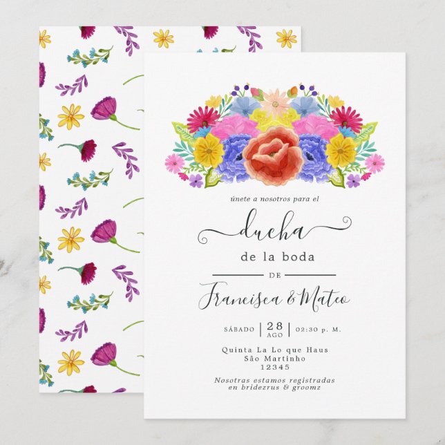 Watercolor Floral Spanish Fiesta Wedding Shower In Invitation (Front/Back)