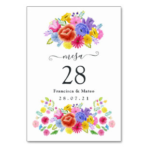 Watercolor Floral Spanish Fiesta Wedding Table Number
