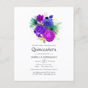 Watercolor Floral Spanish Mardi Gras Quinceañera Flyer