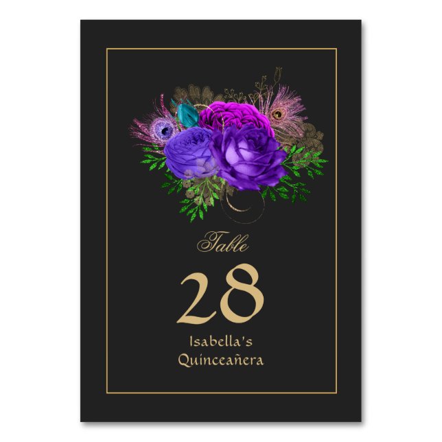 Watercolor Floral Spanish Mardi Gras Quinceañera Table Number (Front)