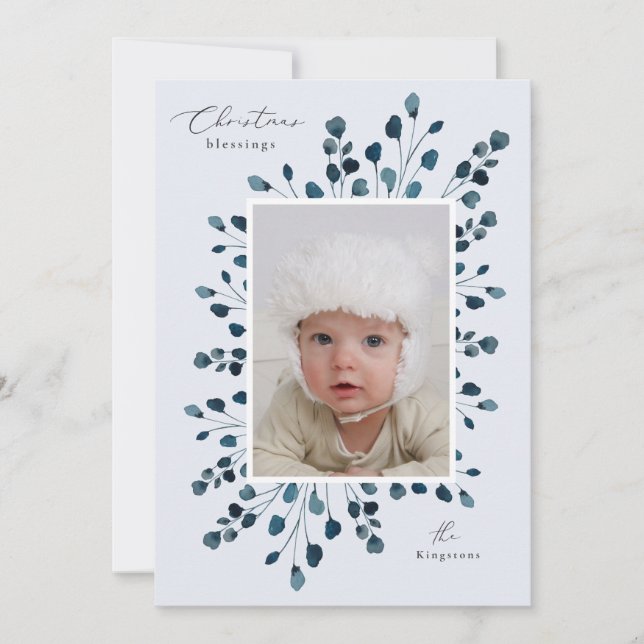 Watercolor floral spray Christmas custom photo Invitation (Front)