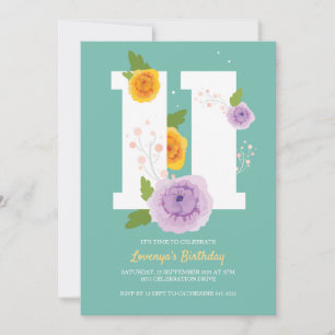 Watercolor Floral Spring 11th Birthday Party Save The Date