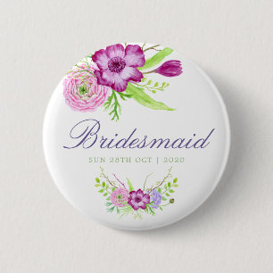Watercolor Floral Spring 2018 Wedding Bridesmaid 6 Cm Round Badge