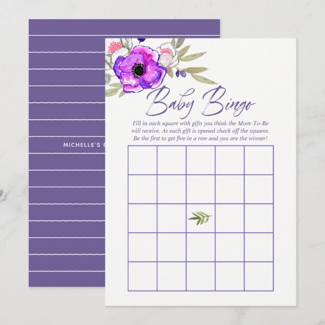 Watercolor floral Spring Baby Shower Baby Bingo Invitation (Front/Back)