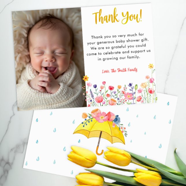 Watercolor Floral Spring Baby Shower Thank You Car (Photo Thank You Card)