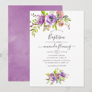Watercolor Floral Spring Baptism Invitation