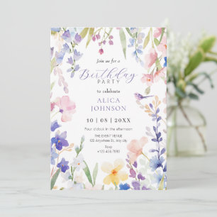 Watercolor floral spring birthday Invitation