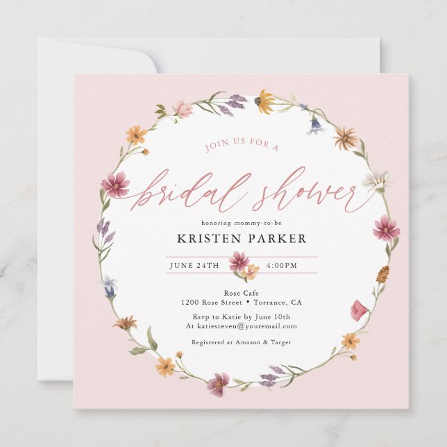 Watercolor Floral Spring Bridal Shower Invitation (Front)
